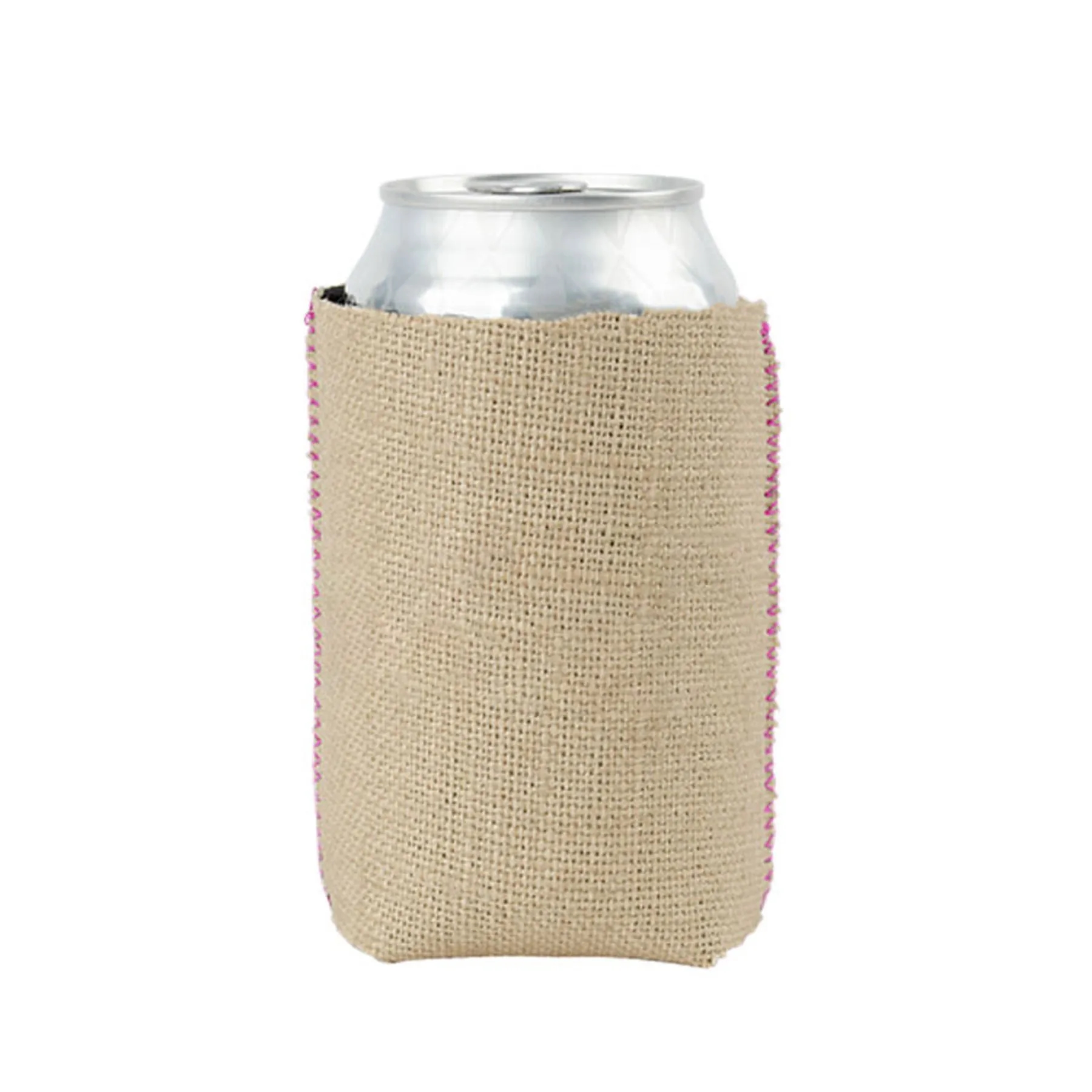 Burlap with Neoprene Can Cooler, custom koozie with logo imprint 2