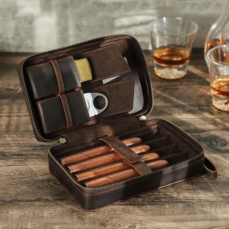 4-cigar Vintage Genuine Leather Cigar Case 5