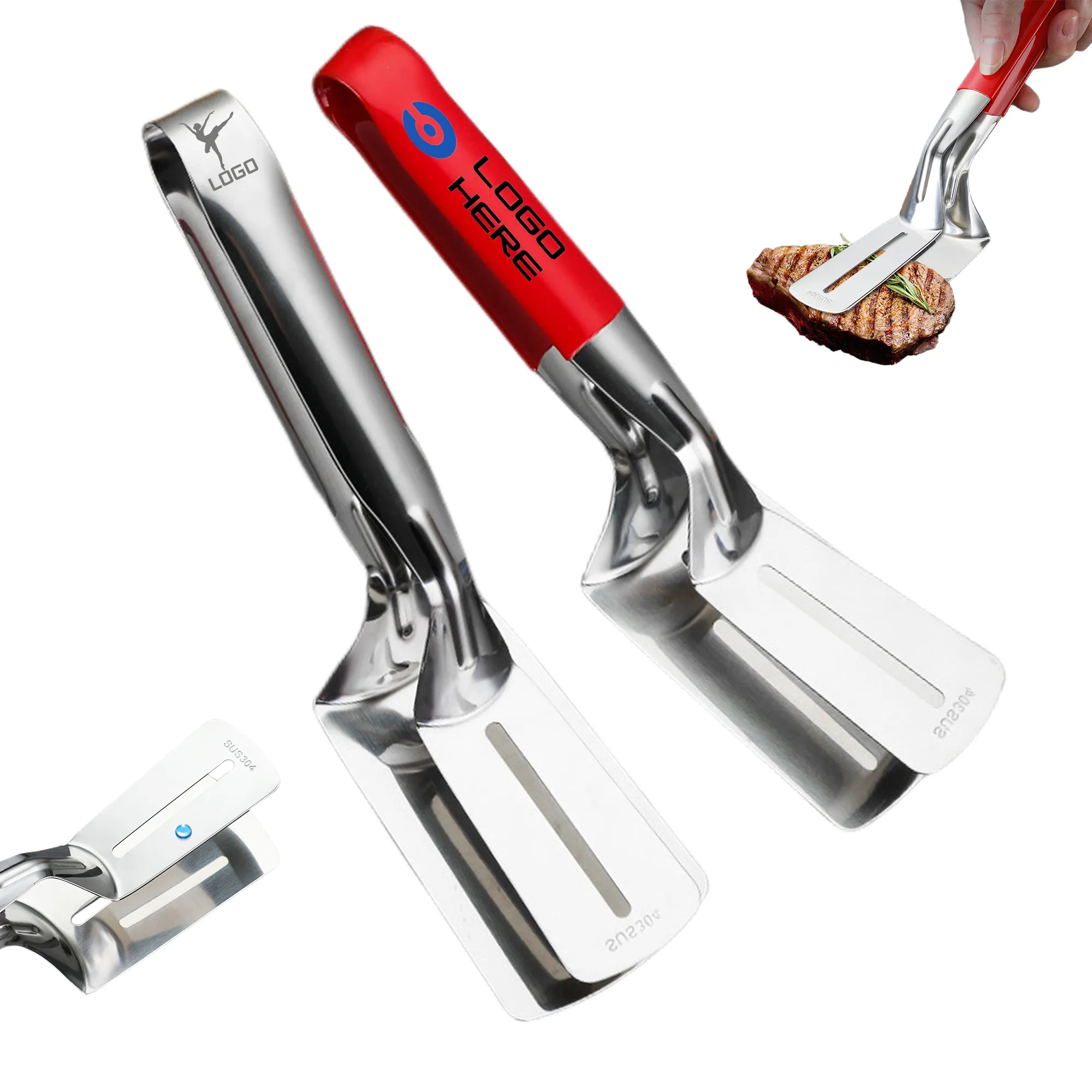 BBQ Stainless Steel Tongs Steak Clamps 2