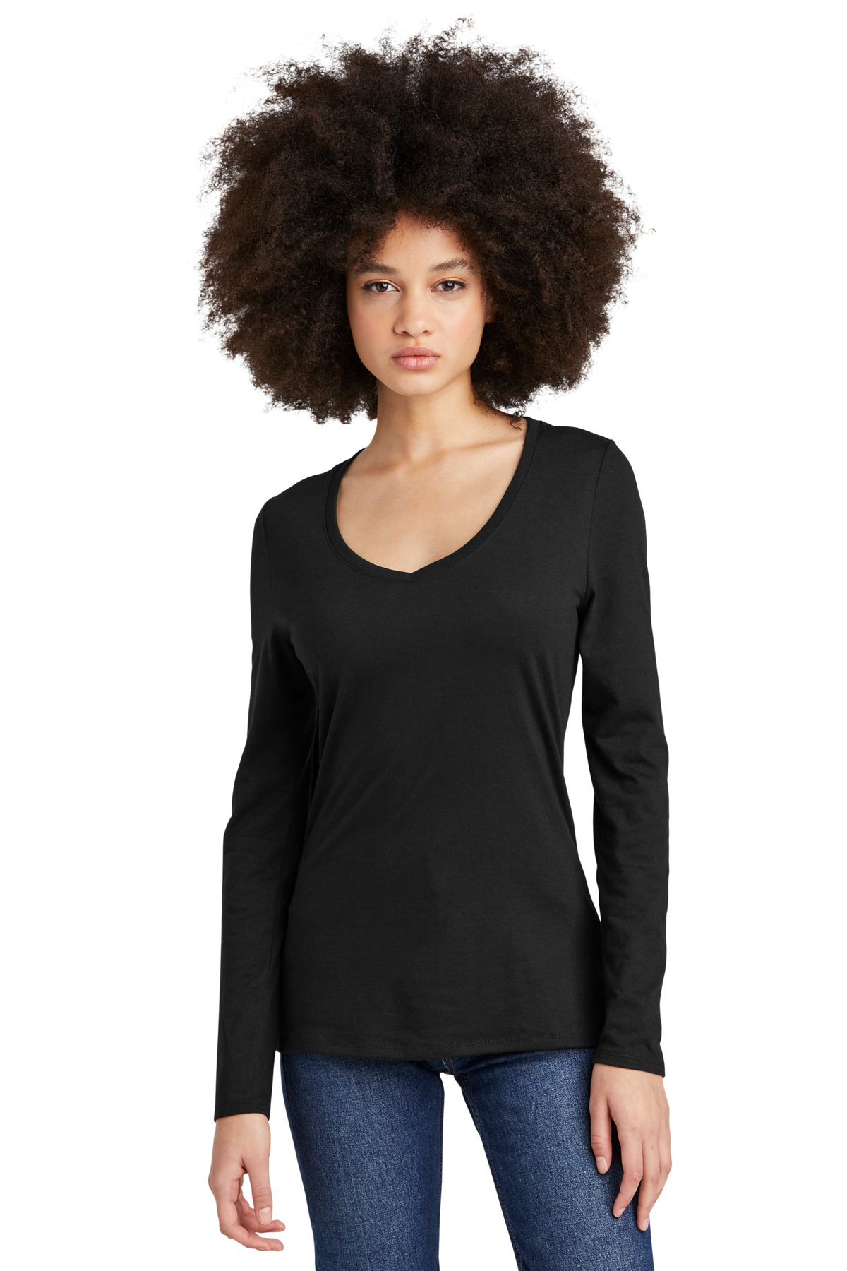 District Women's Perfect Tri Long Sleeve V-Neck Tee DT135 75