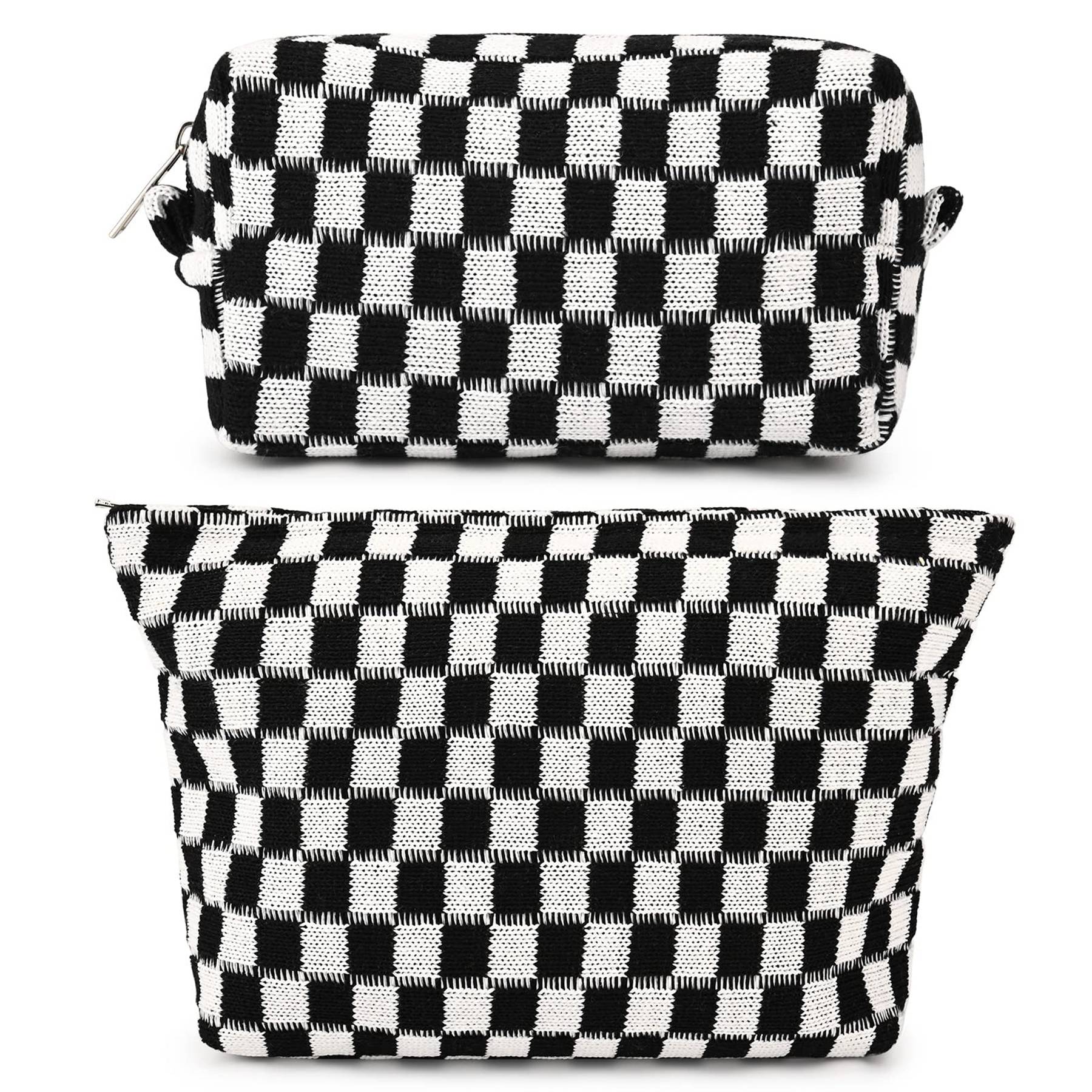 Wool Large Checkered Cosmetic Storage Bag with High Capacity 2