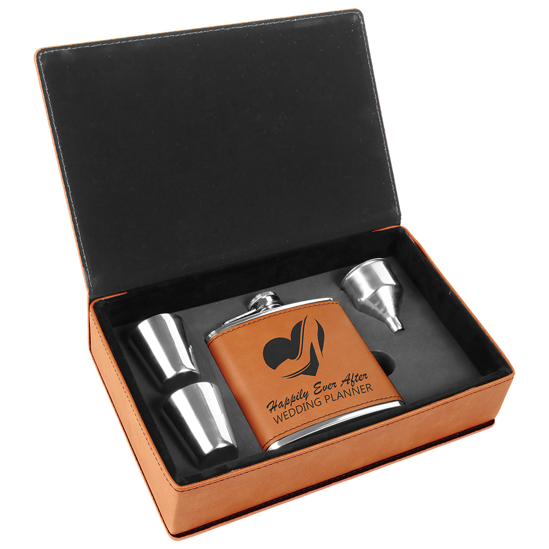 Stainless Steel Rawhide Leatherette Flask Gift Set