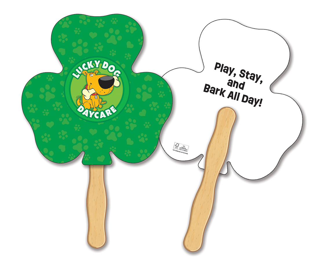 HAND FANS - Full Color, Shamrock Shaped Hand Fan 1