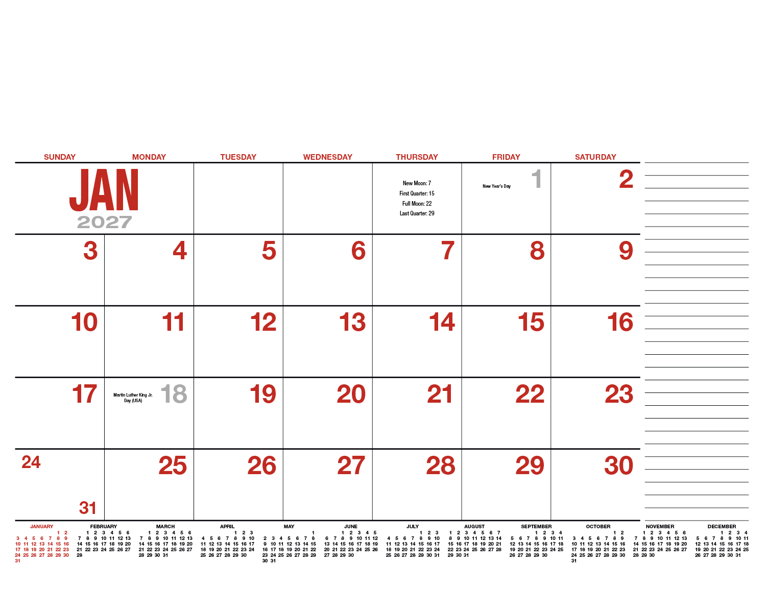 HotLine® Products 13-Month Desk Pad Calendar 91