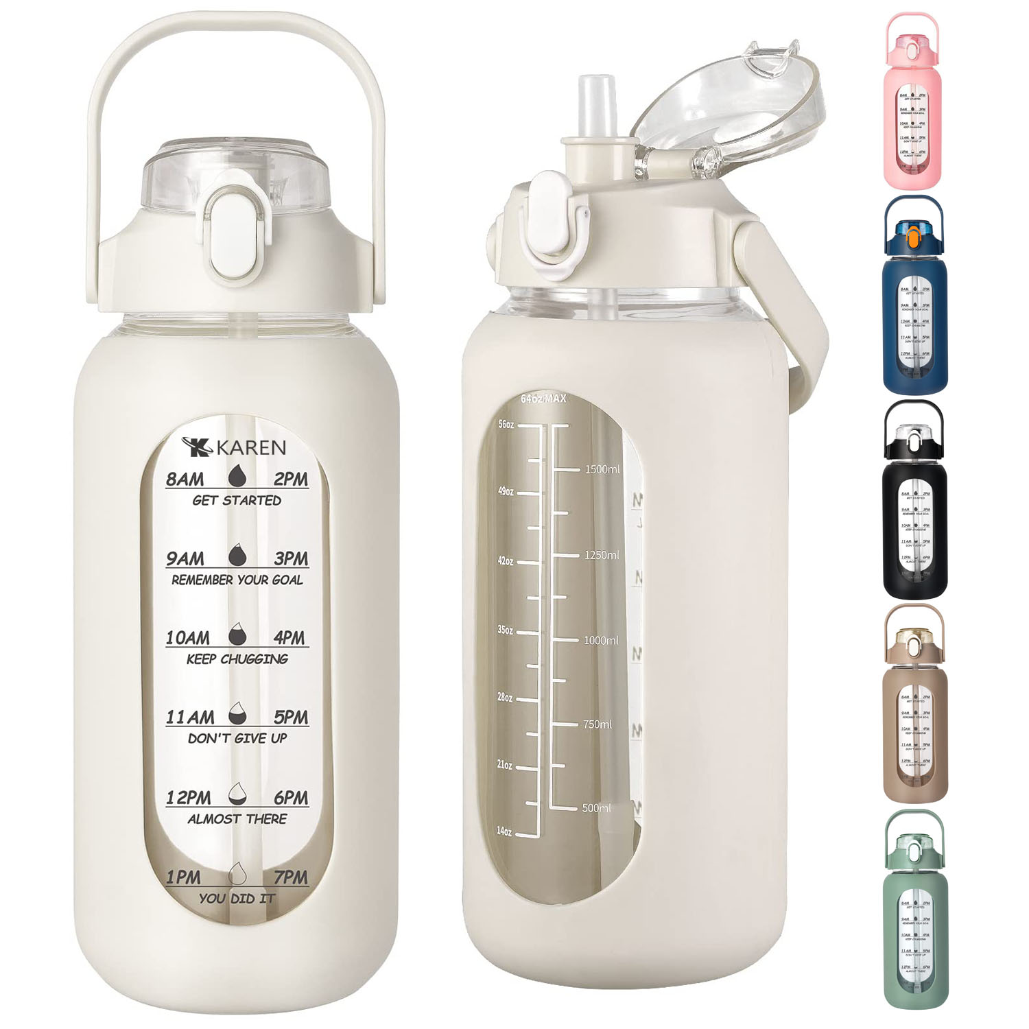 64oz Portable Glass Water Bottle w/ Straw Lid 3