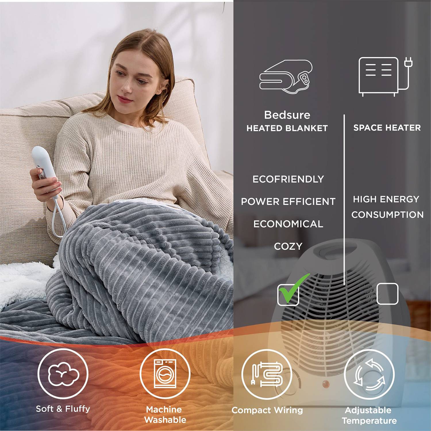 Soft Ribbed Flannel Heated Blanket 5