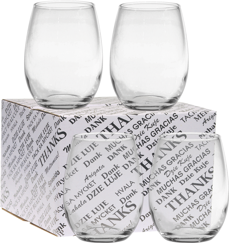 15 oz. Stemless Thank You Set - Deep Etched 3