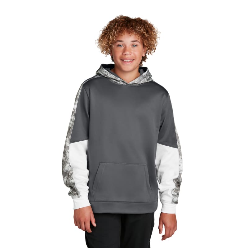 Sport-Tek Youth Sport-Wick Mineral Freeze Fleece Colorblock Hooded Pullover. 9