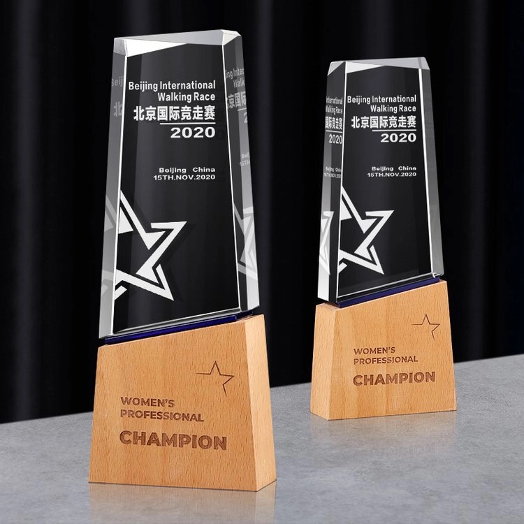 OPTIC CRYSTAL TROPHY WITH WOOD BASE 3