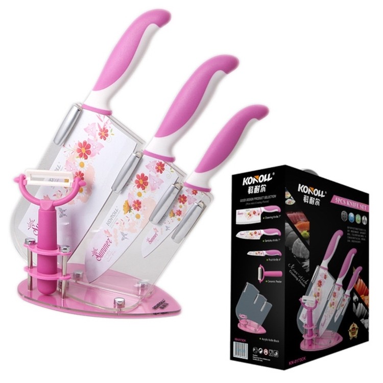 5 Pieces Non-stick Flower Ceramic Knife Gift Set 2