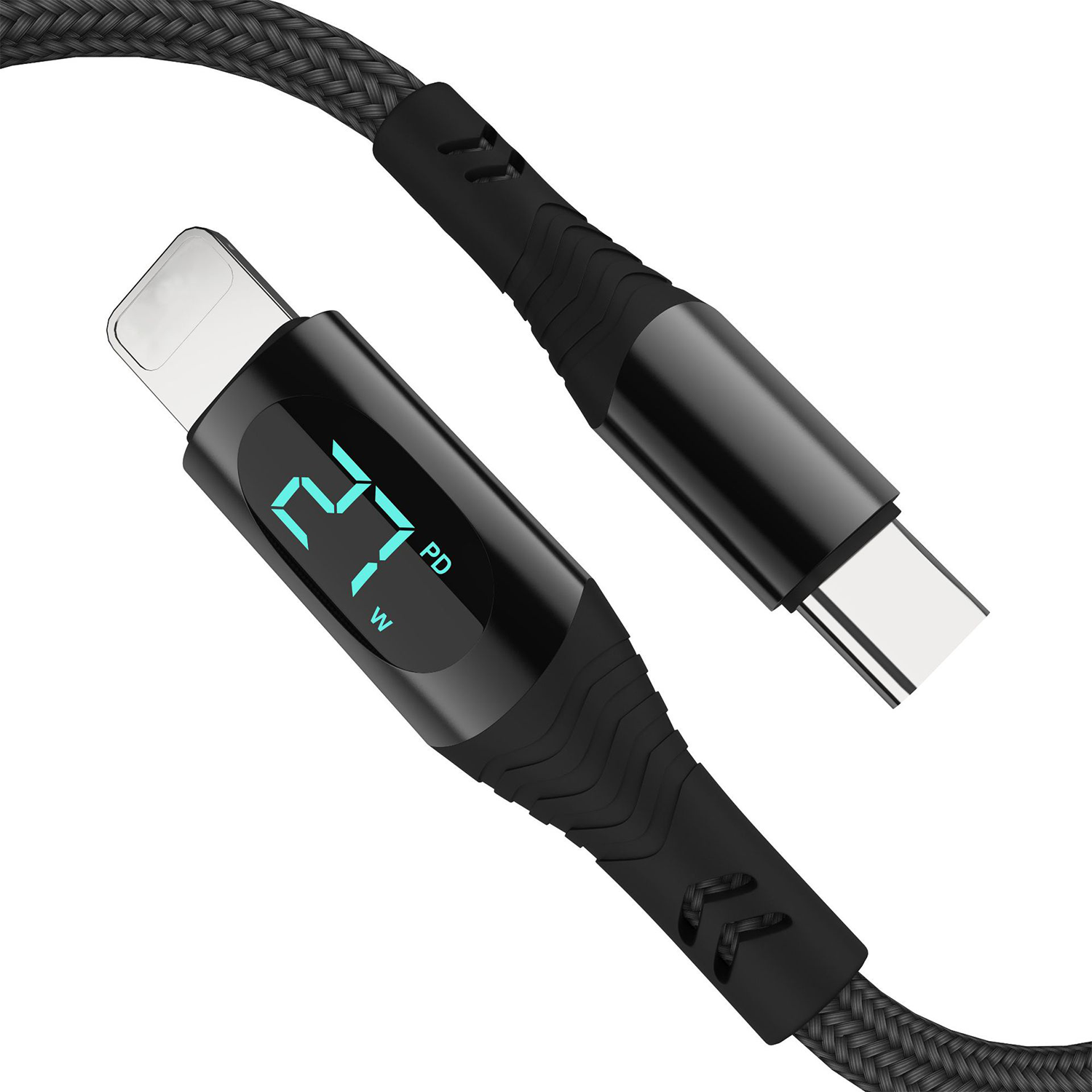 LED Display Fast Charging Cable W/ Nylon Braided 4