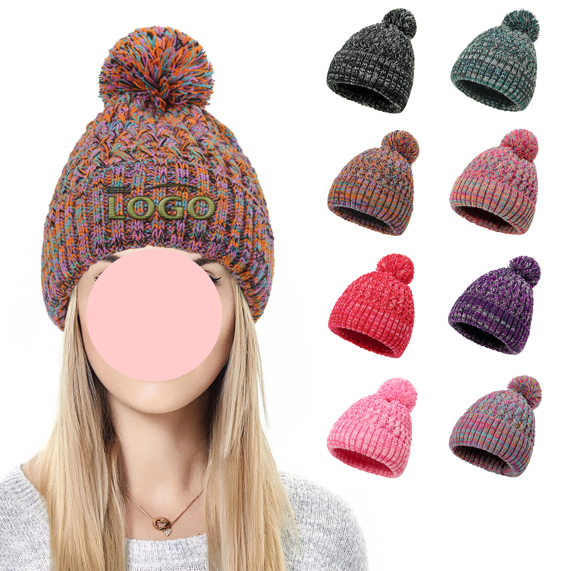 Colorful Knit Pom-Pom Winter Beanie 2