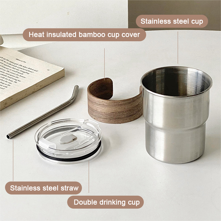 10oz Wooden Sleeve Stainless Steel Straw Cup 3