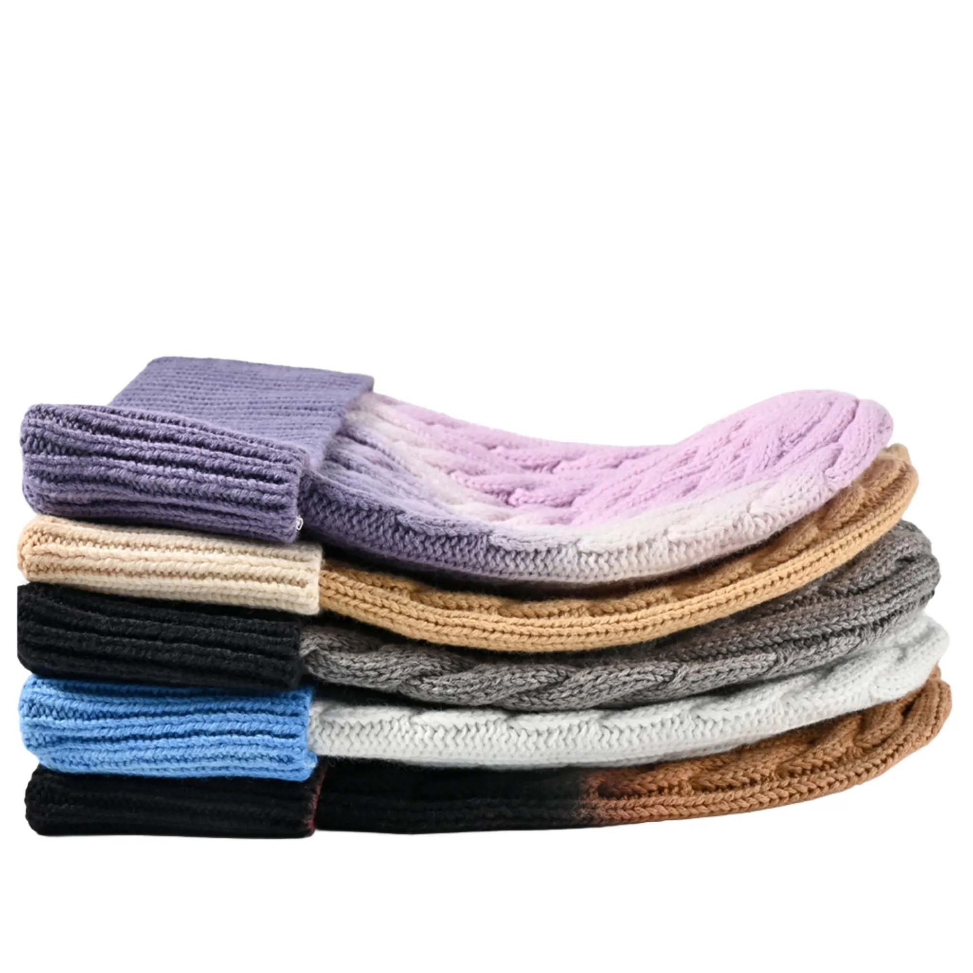 Warm Soft Two-Tone Ombre Beanie Knit Winter Hat 3