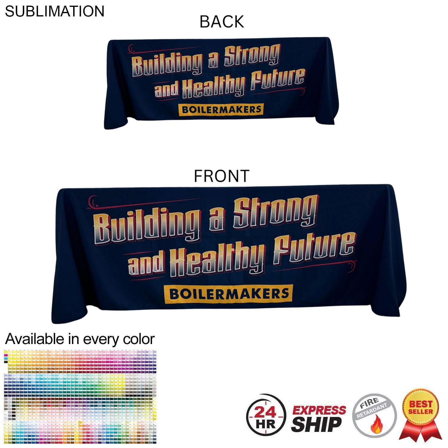 24 Hr Express Ship - Sublimated Table Cloth for 6' table, Drape style, 4 sided, Closed Back 9