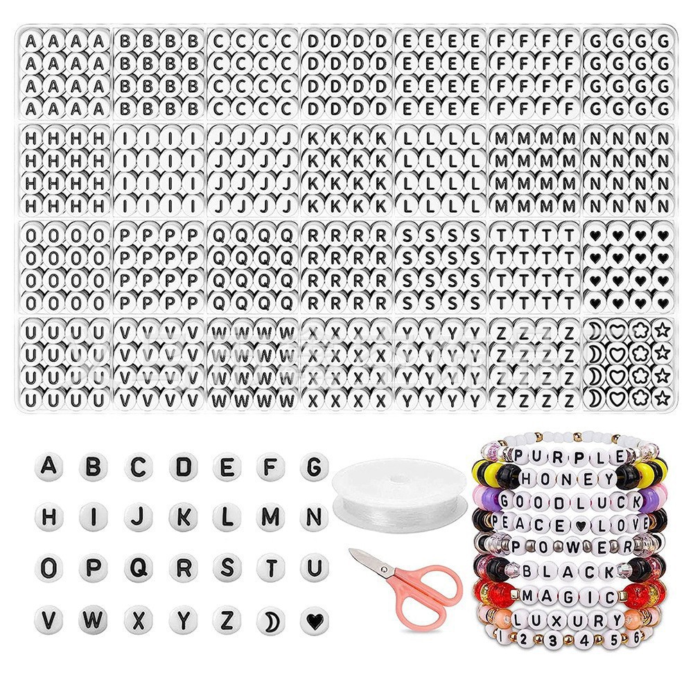1400pcs Letter Beads 4x7mm Acrylic Round Alphabet Beads 6