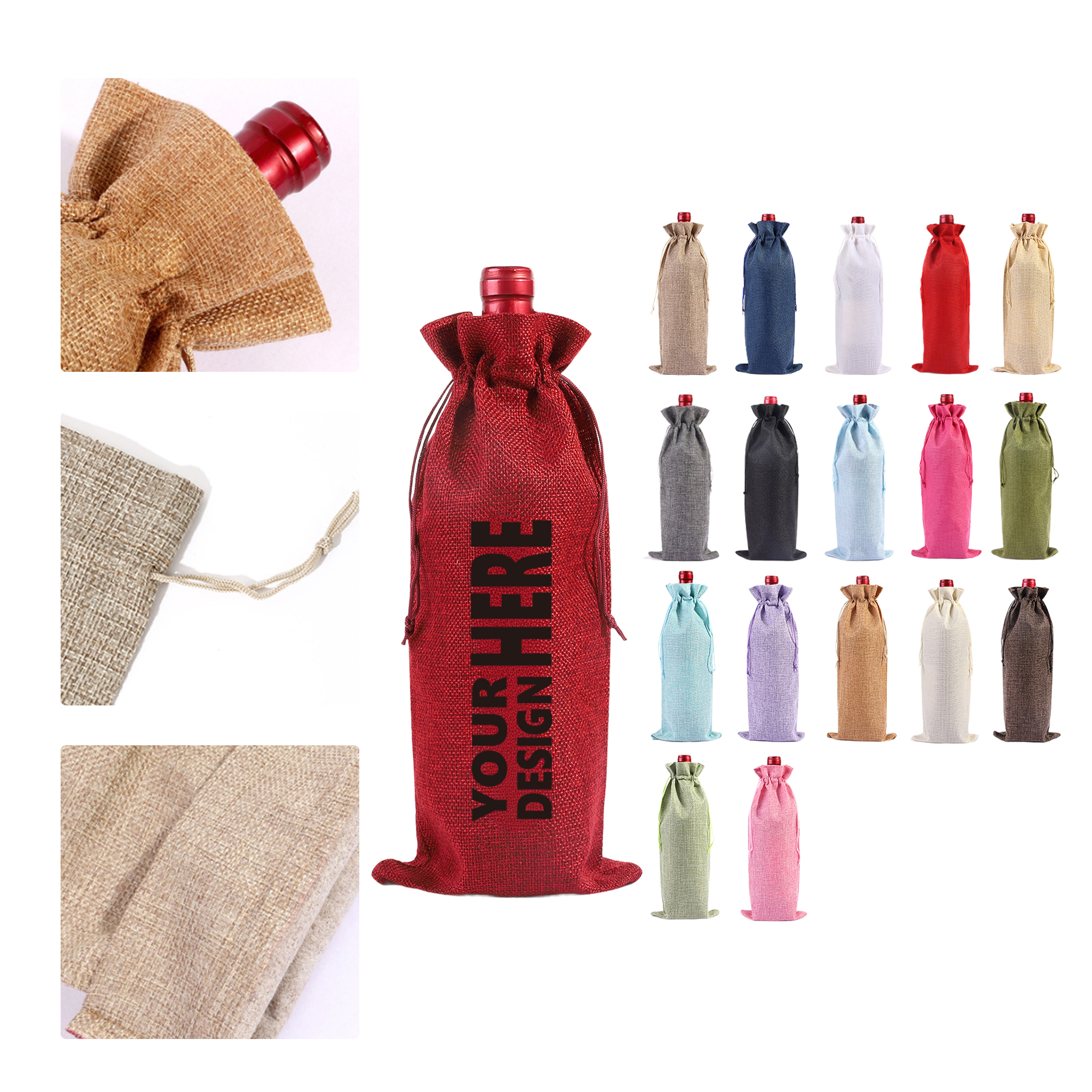 MOQ 50 Burlap Wine Bottle Bag with Drawstring Closure 2