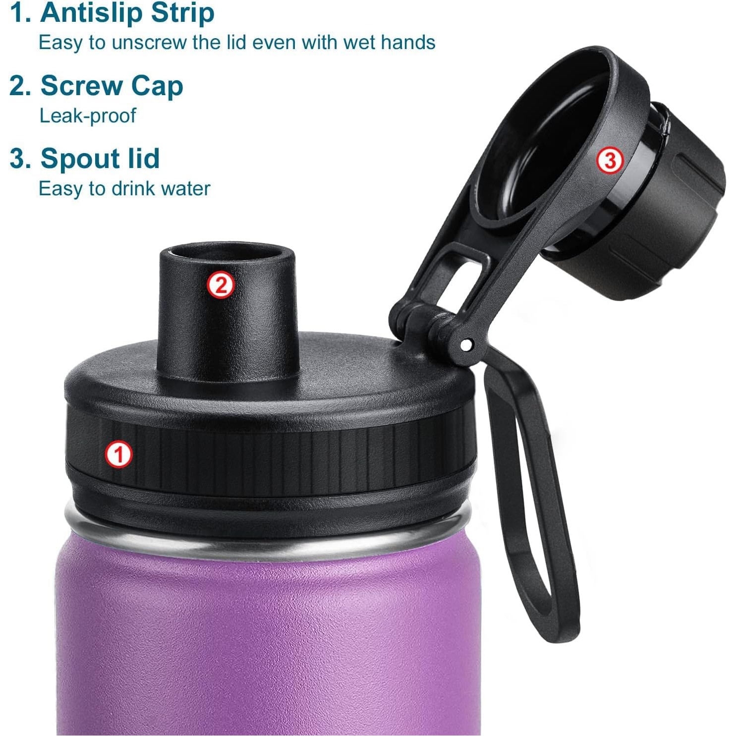 32oz Stainless Steel Double Wall Vacuum Wide Mouth Insulated Bottle w/ Spout Lid, Silicone boots, custom water bottle with logo imprint 4