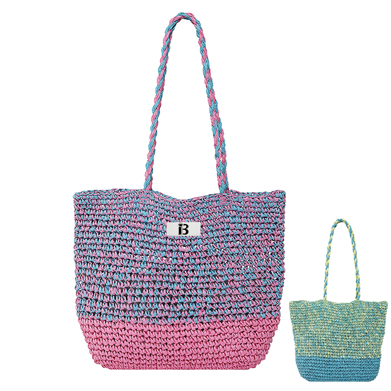 Trendy Large-Capacity Woven Beach Tote Bag, custom tote bag with logo imprint 2