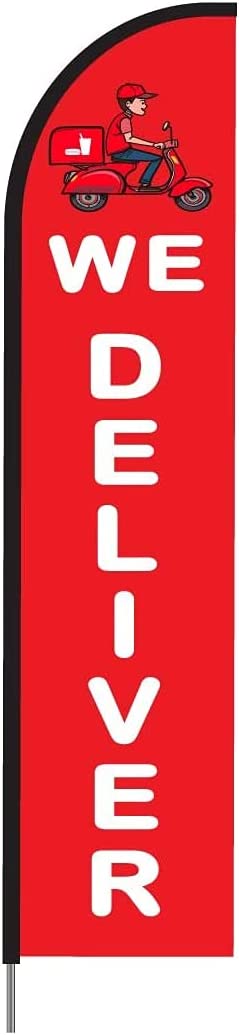 We Deliver Feather Flag Swooper Banner Pole Kit Outdoor Store Sign Display, 15ft - Red 2