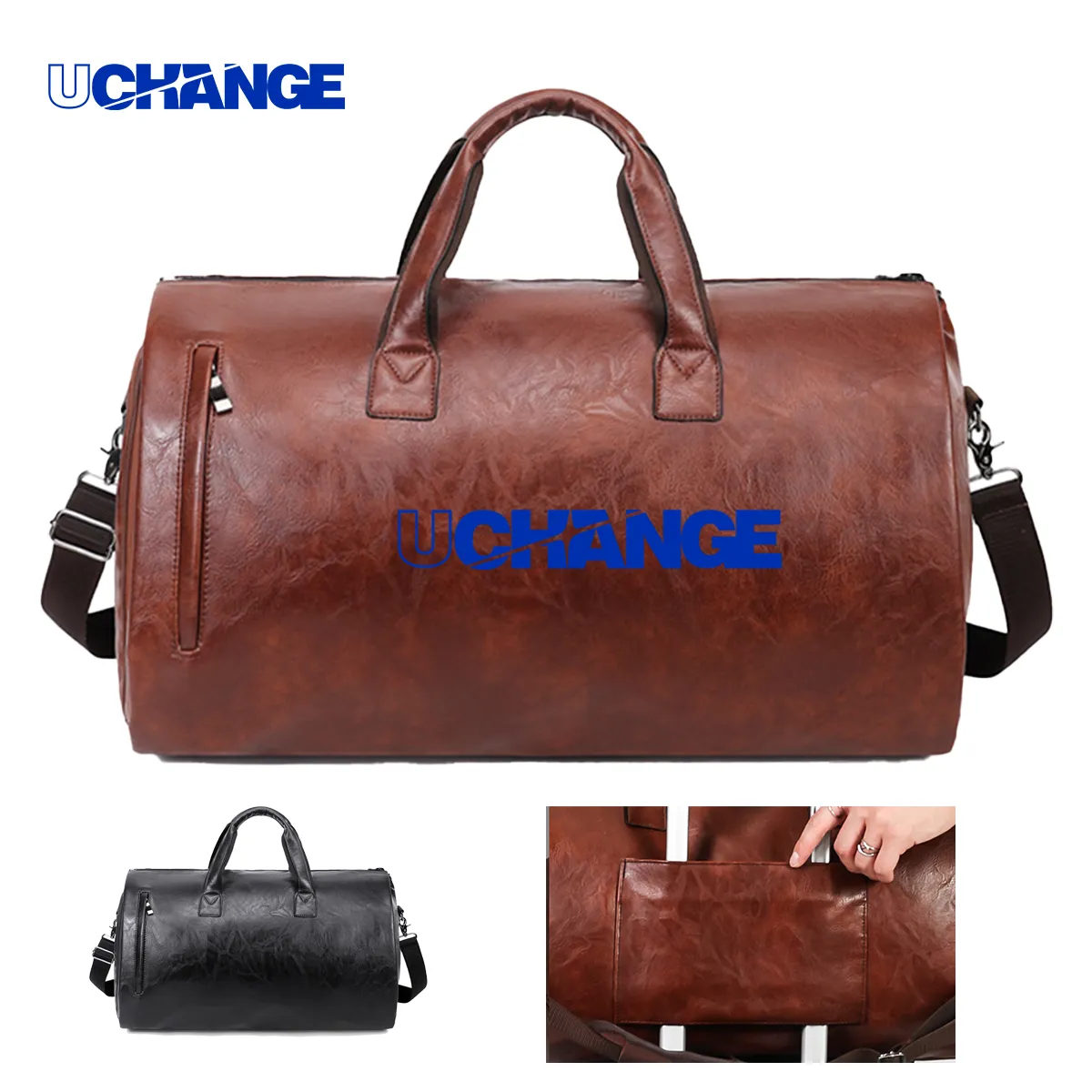 Faux Leather Weekender Duffel With Shoe Compartment 5