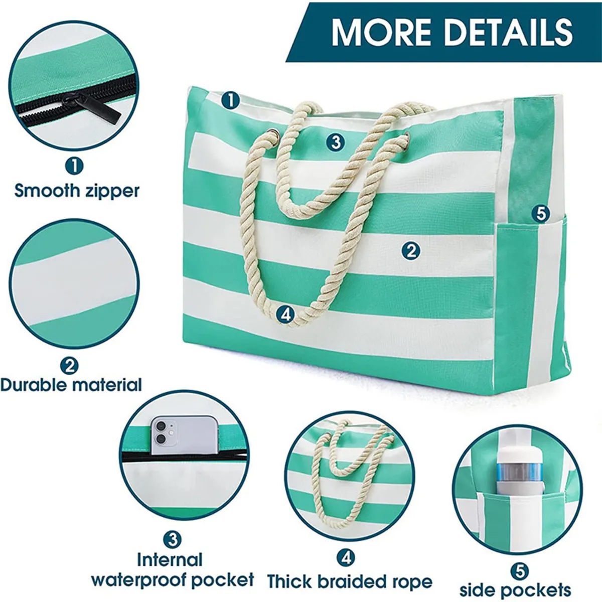 Waterproof Large Beach Tote Bag Summer Sand Proof Picnic 10