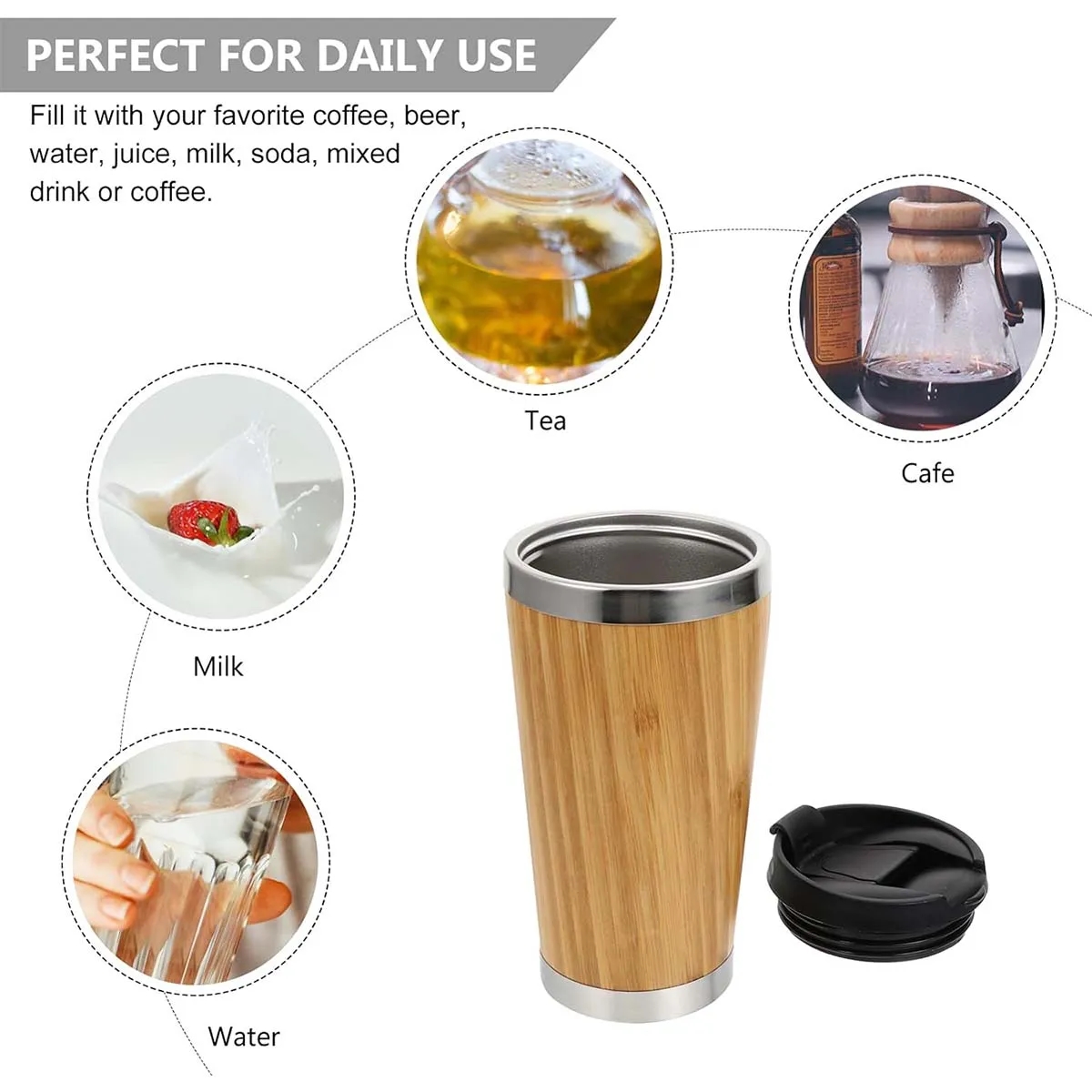 450ml Insulated Bamboo shell StainlessSteel Drinking Tumbler 4