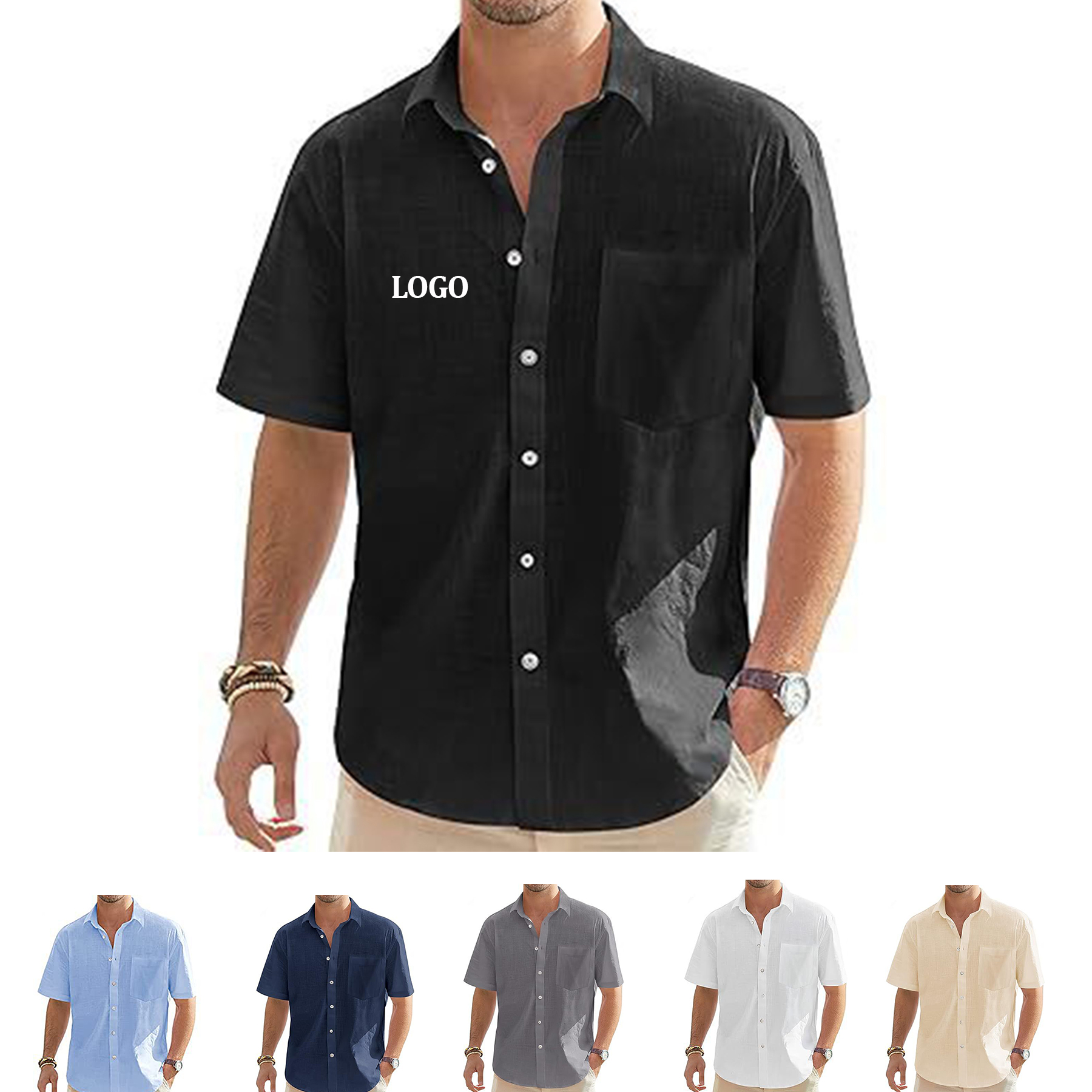 Men's Cotton Linen Short Sleeve Shirts 2
