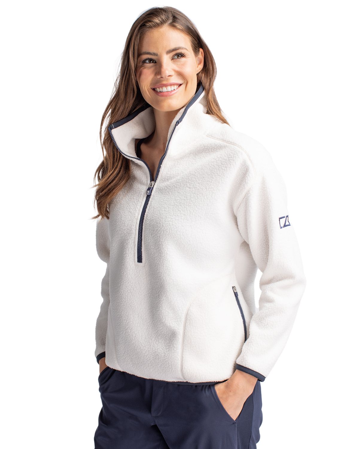 Cutter & Buck Cascade Epic Comfort Recycled Sherpa Fleece Womens Pullover Jacket 68