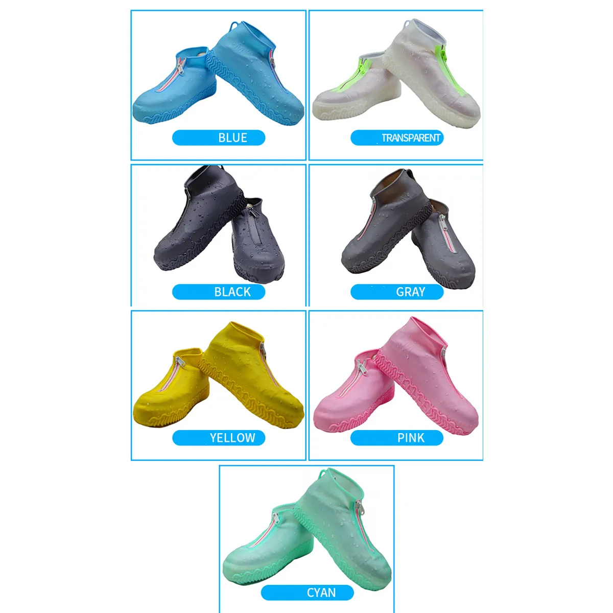 Reusable Silicone Waterproof No-Slip Shoe Covers with Zipper 3