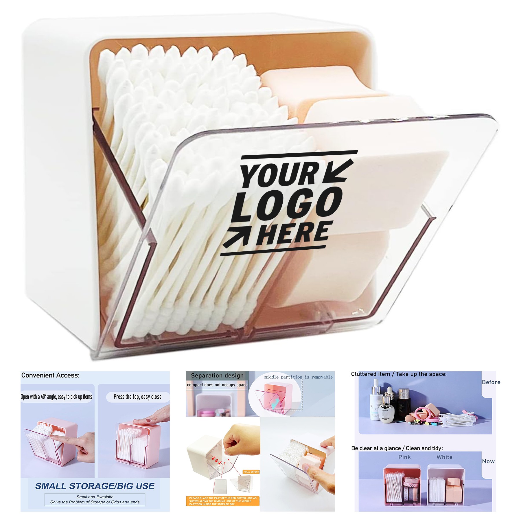 2 Compartments Dispenser Container Box Bathroom Vanity Holder Canister Countertop Storage Organizer 1