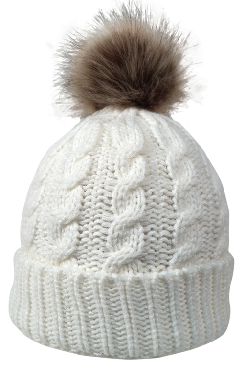 Cable Knit Beanie w/Faux Fur Pom 4