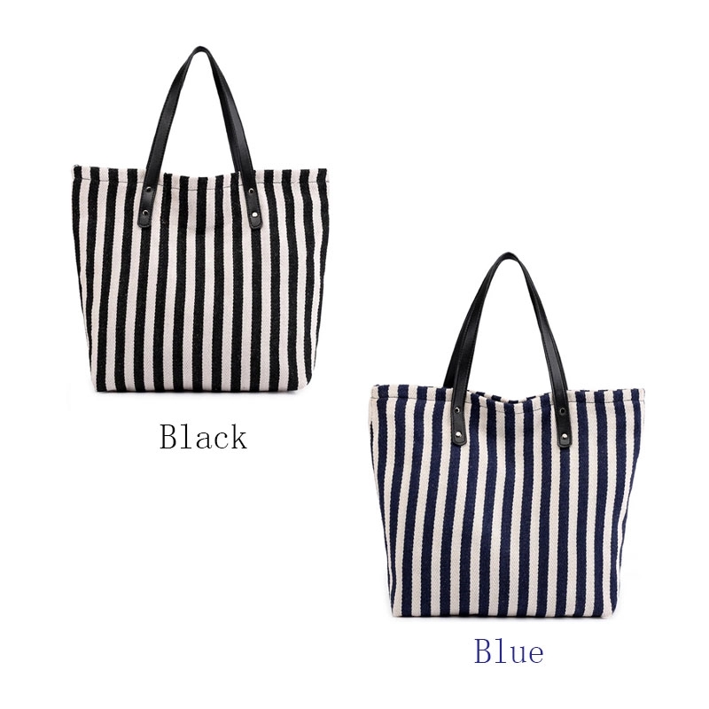 Black and White Striped Canvas Handbag Toge Bag 2
