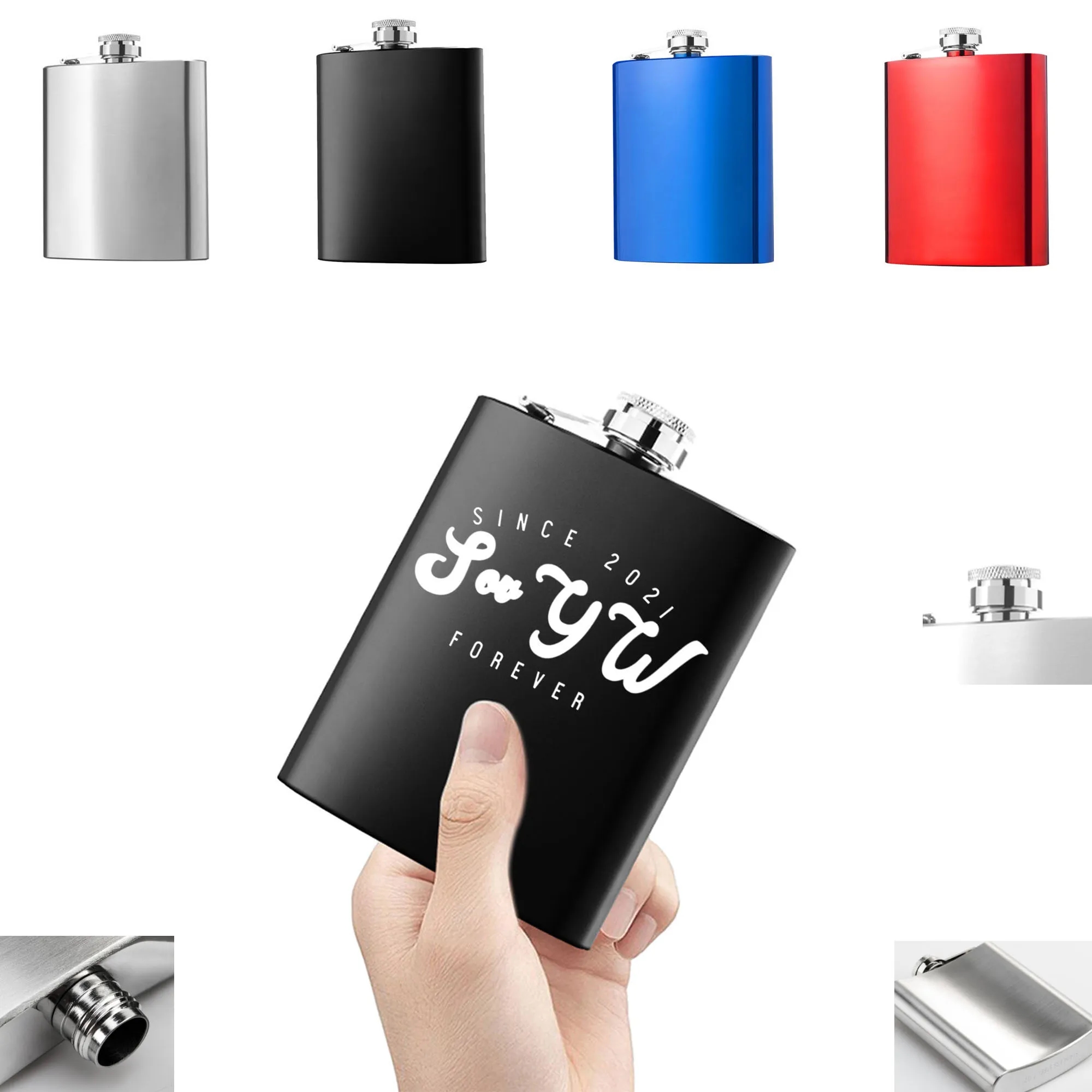 6oz Outdoor Stainless Steel Flat Wine Bottle, custom water bottle with logo imprint 4