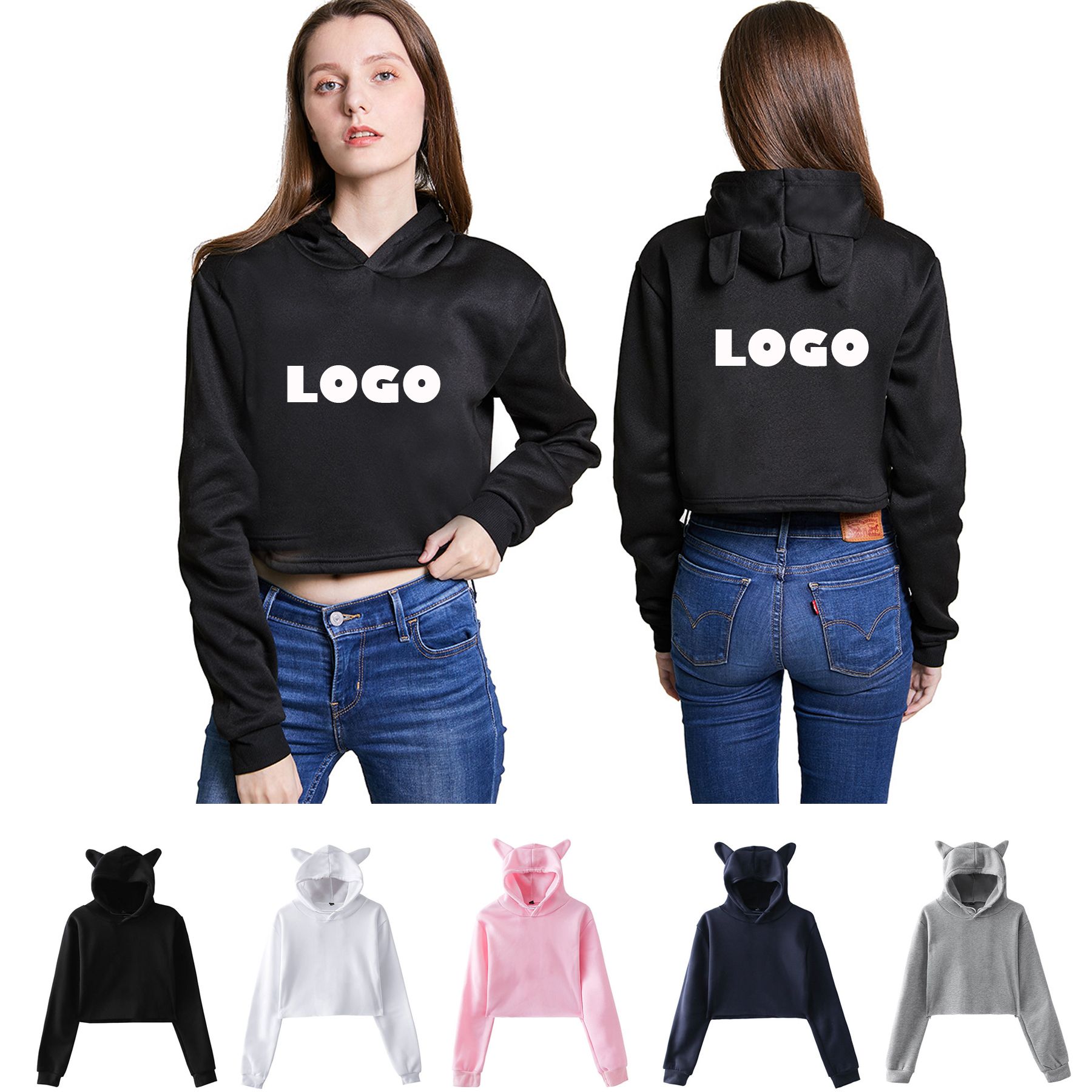 Women's Long Sleeve Pullover Crop Top Hoodie 2