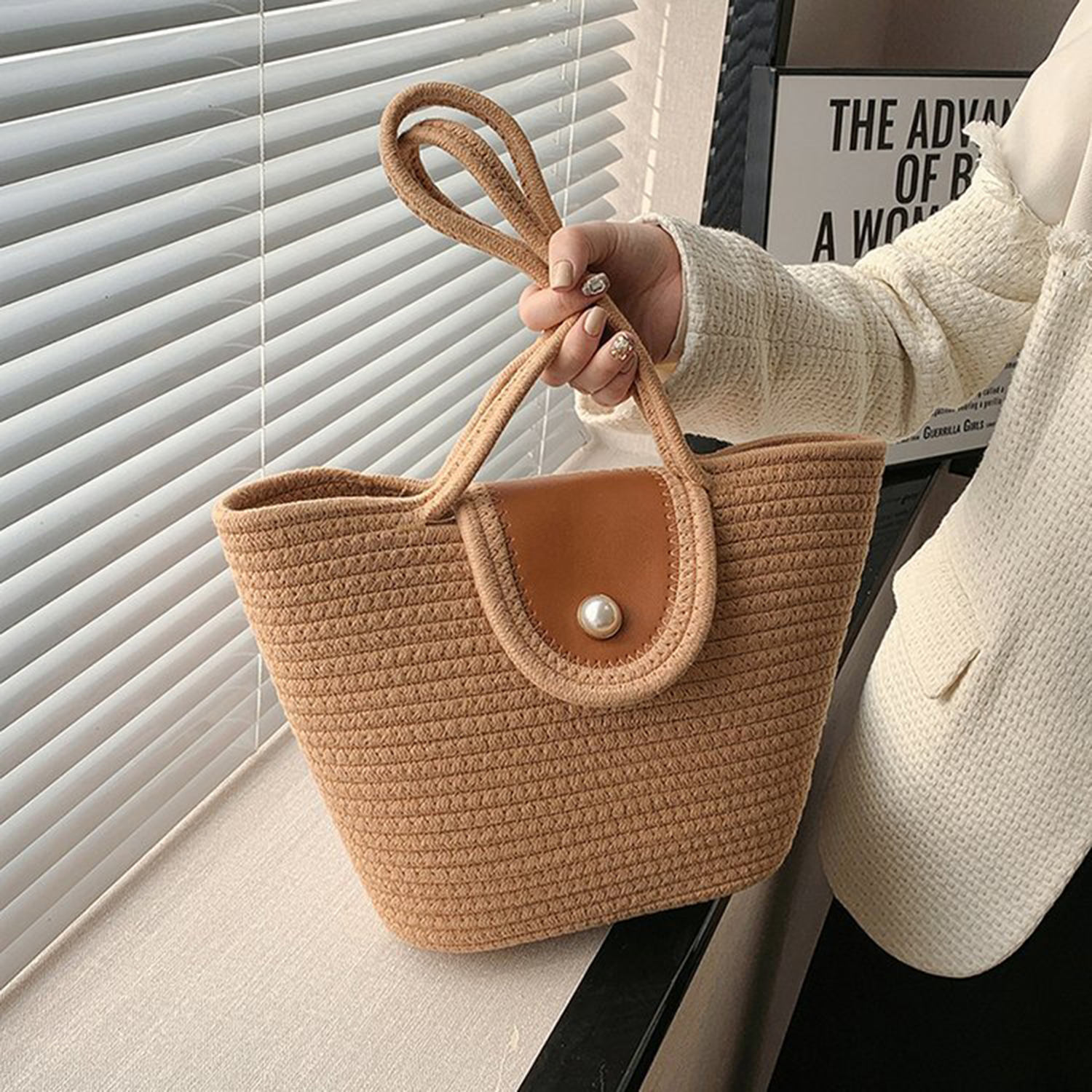 Straw Beach Tote Bags for Women, custom tote bag with logo imprint 7