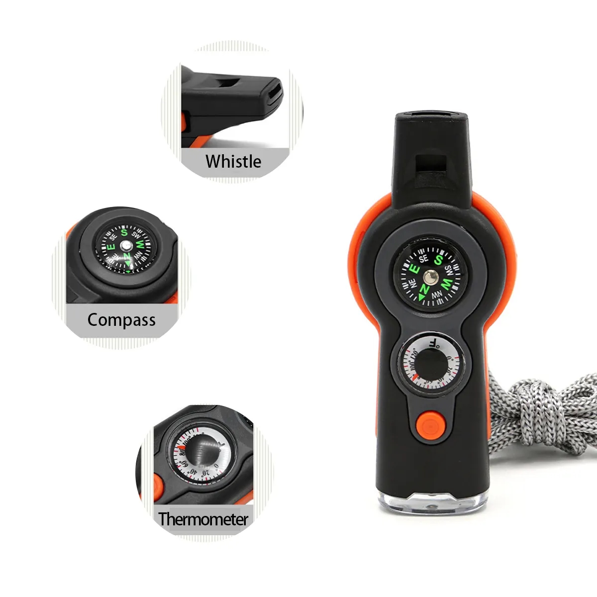 7-in-1 Survival Whistle With LED, Compass, Thermometer 5