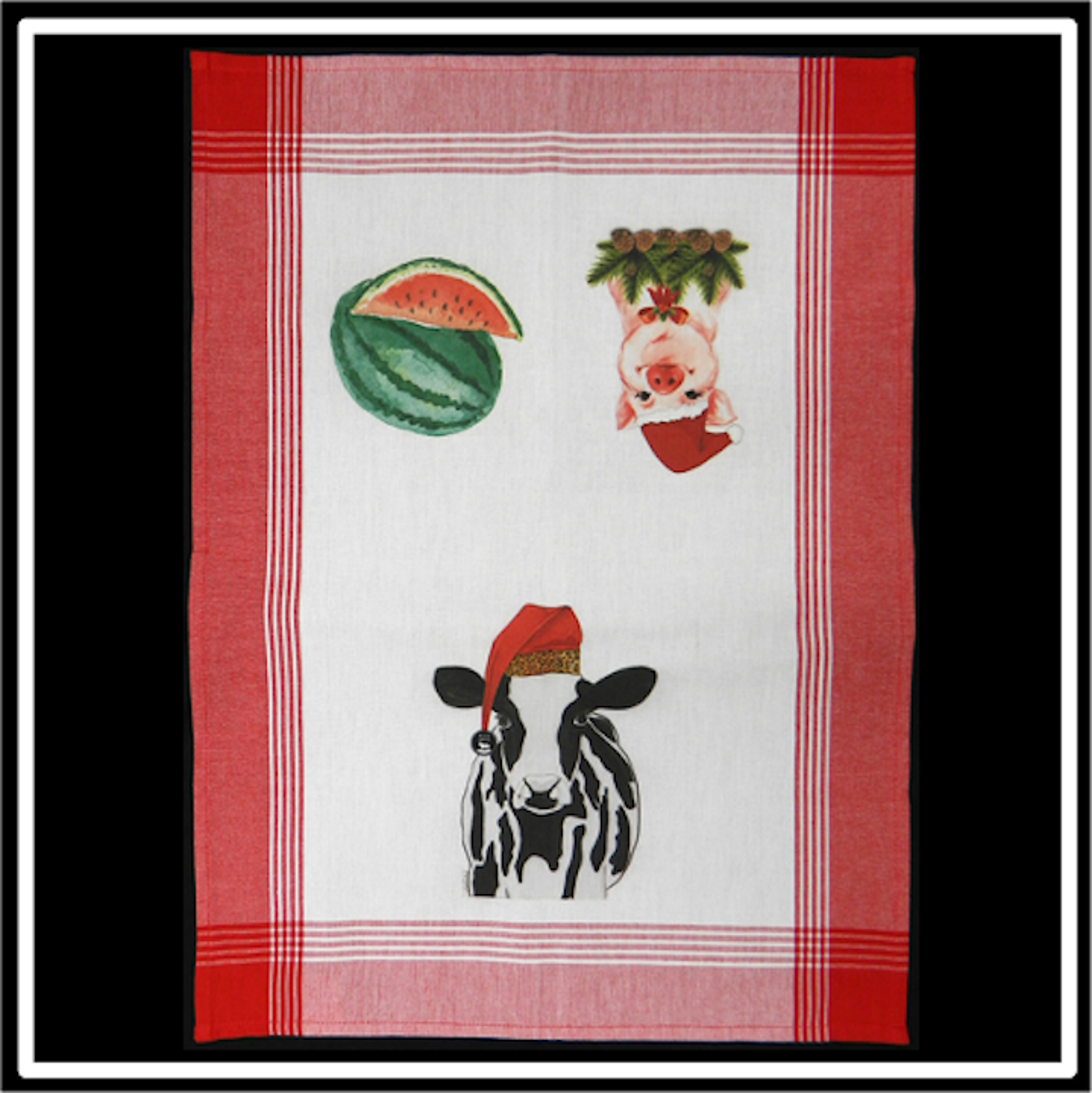 Red/White Plaid Kitchen Towel with Custom Print 4