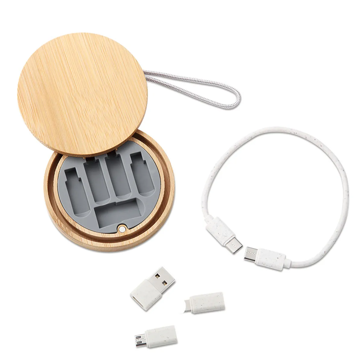 Multi USB Adapter Kit Fast Charging Cable Bamboo Storage Box 4