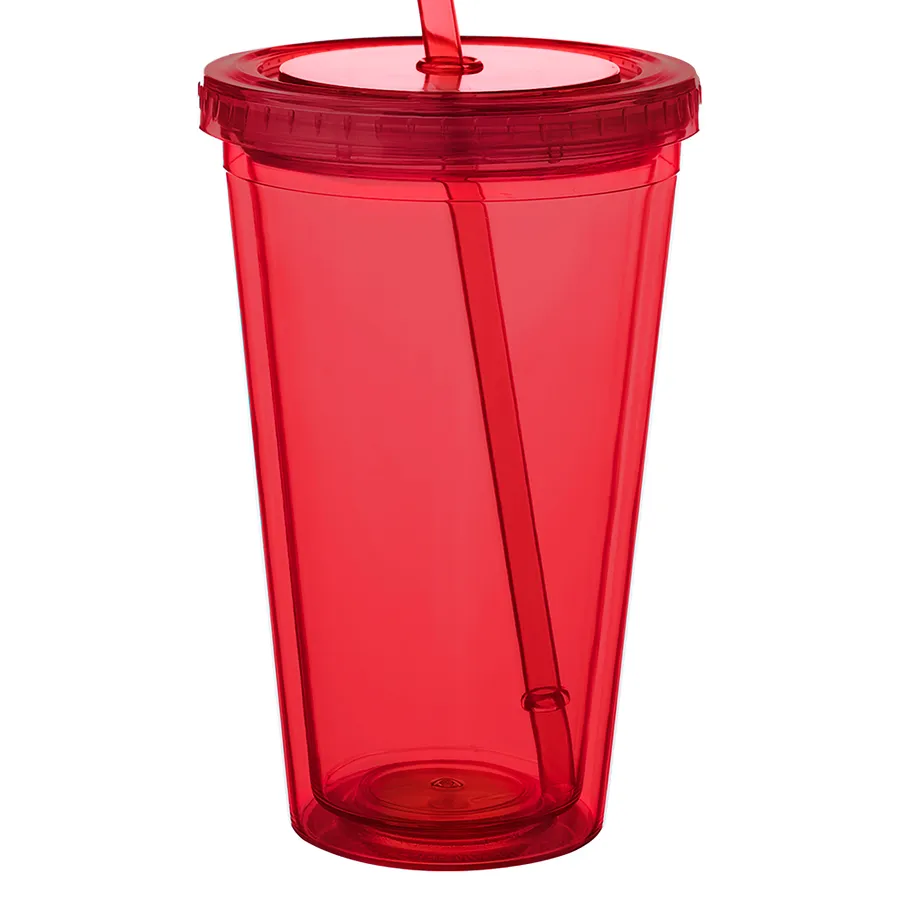 Double Wall Plastic Tumbler - with Straw, 16 oz. 35