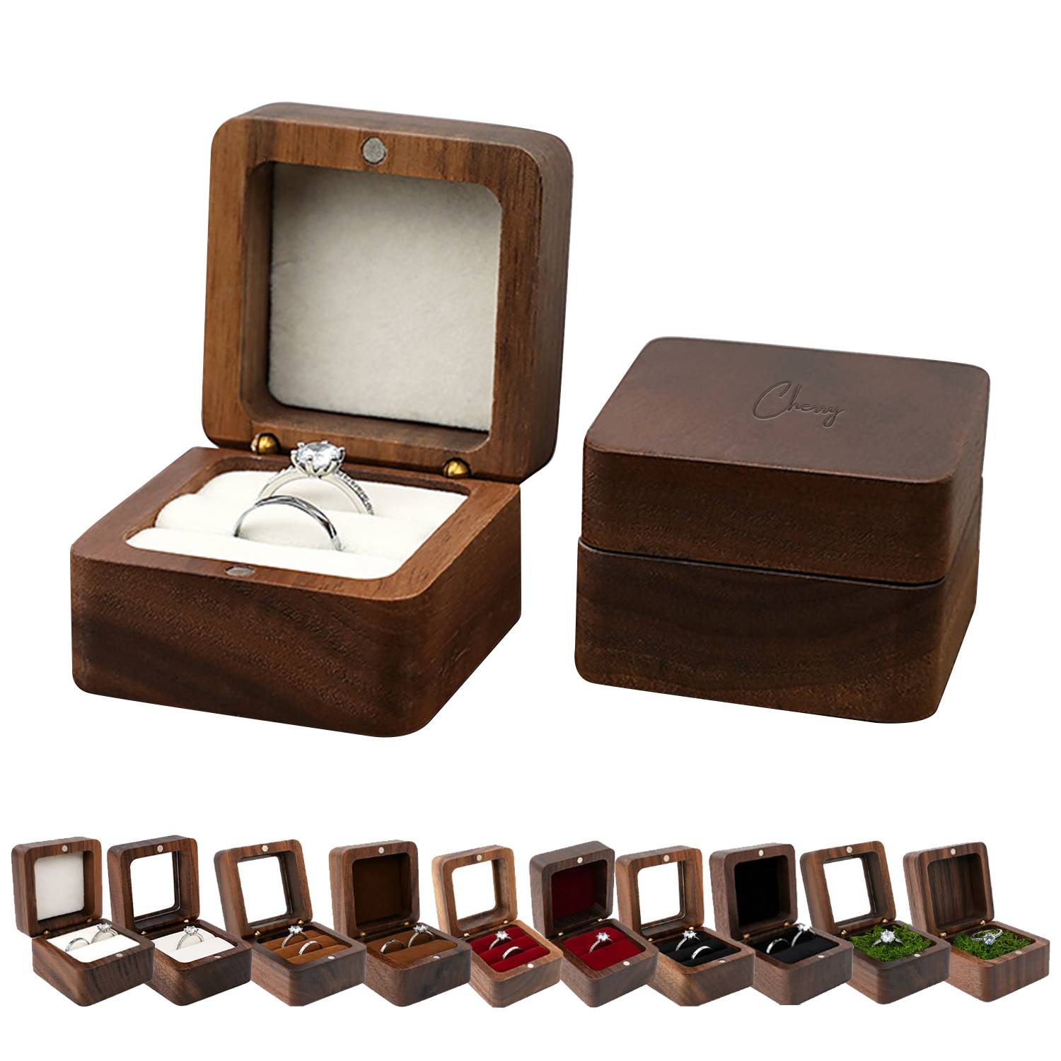 Walnut jewelry ring box