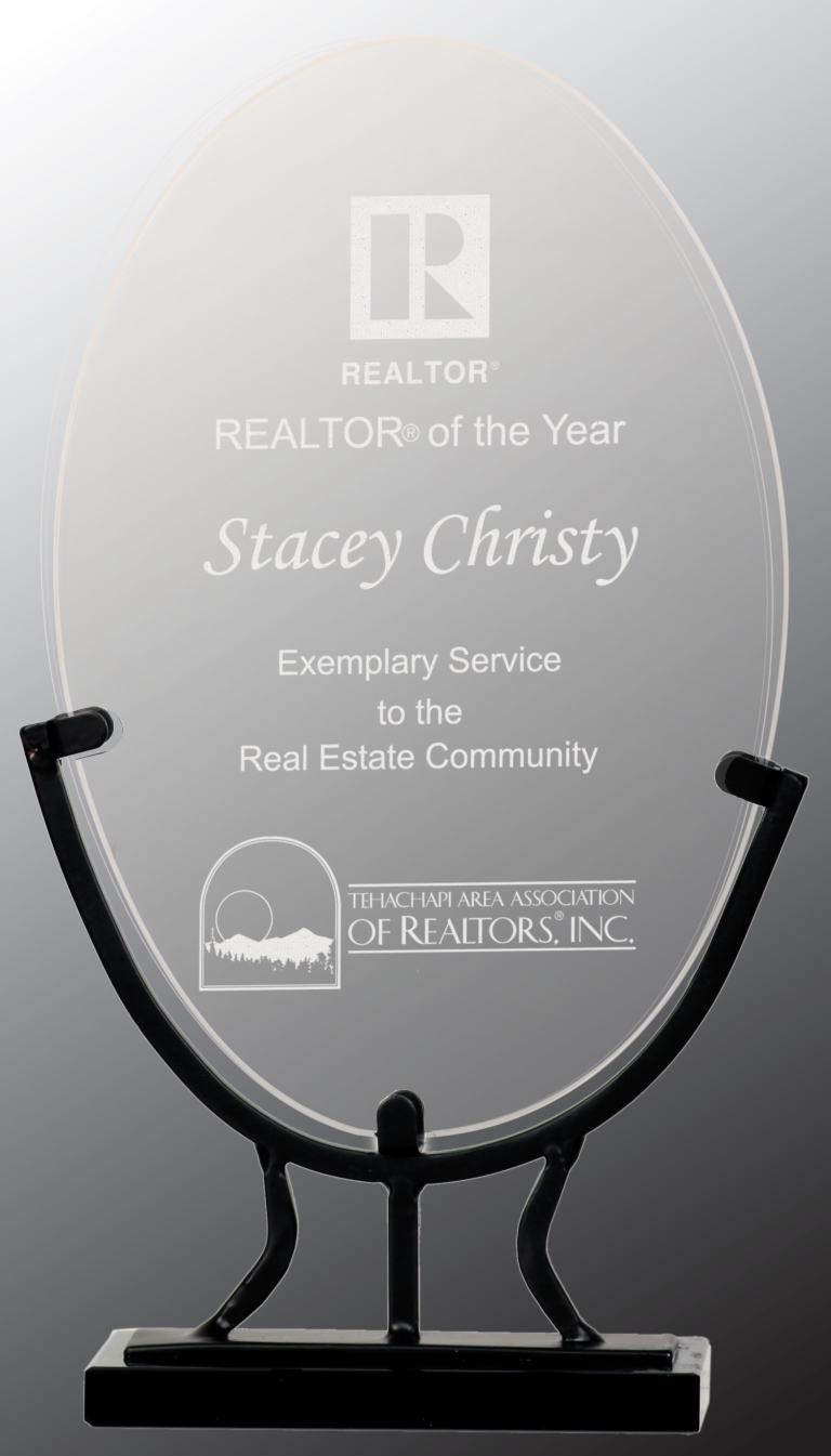 8 3/4" Oval Vintage Glass Award with Iron Base