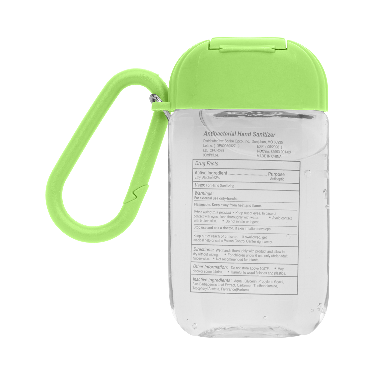 1 oz Hand Sanitizer Gel and Carabiner