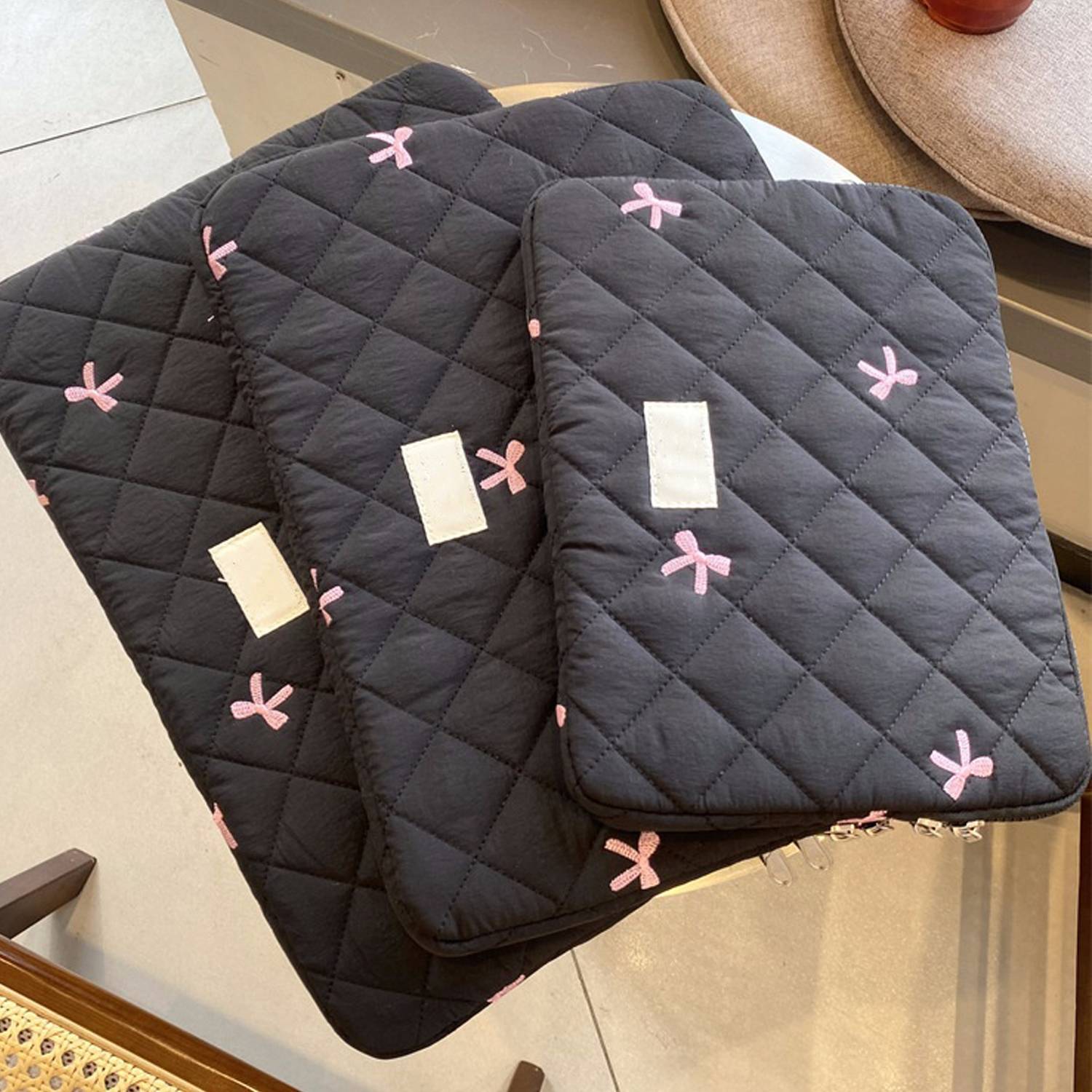 Cute Diamond Embroidered Bow Tablet Laptop Storage Bag 4