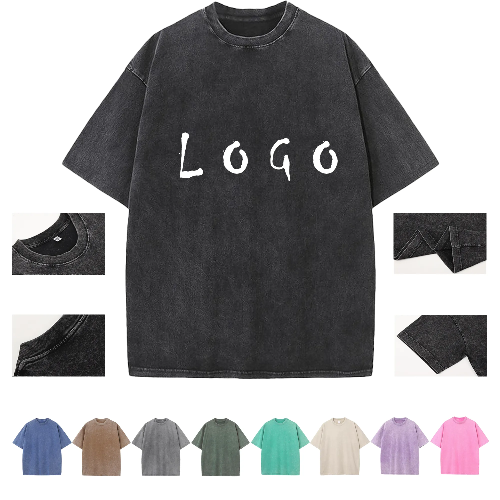 MOQ 20 230gsm Heavyweight Washed Vintage Cotton T Shirt 2