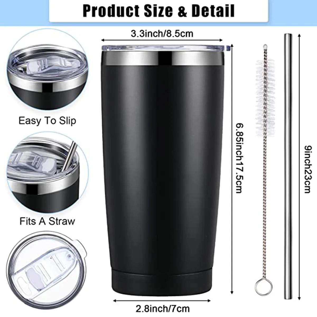 Stainless Steel Vacuum Insulated Tumbler With Lids Straw 5