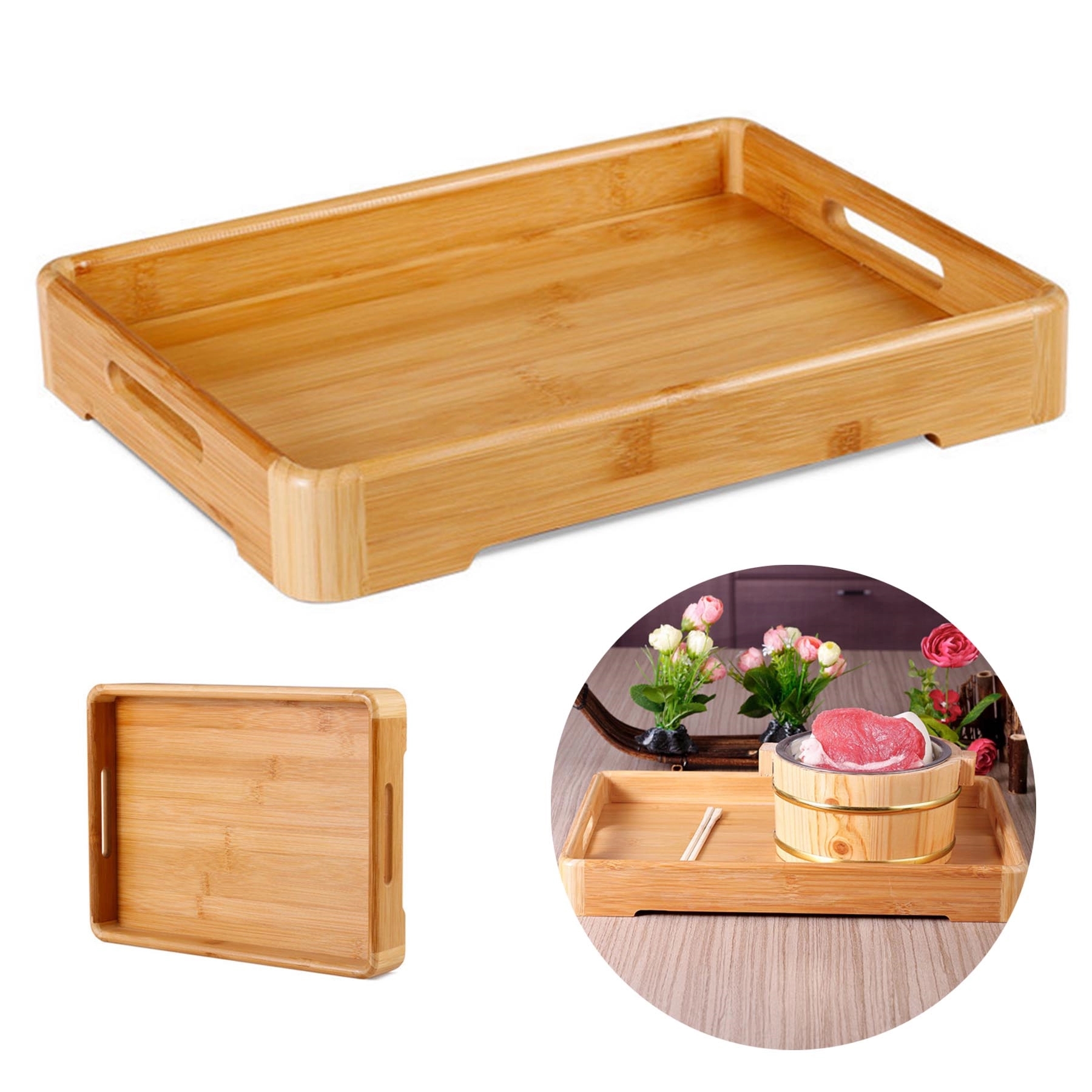Rectangle Bamboo Tray With Handles 7