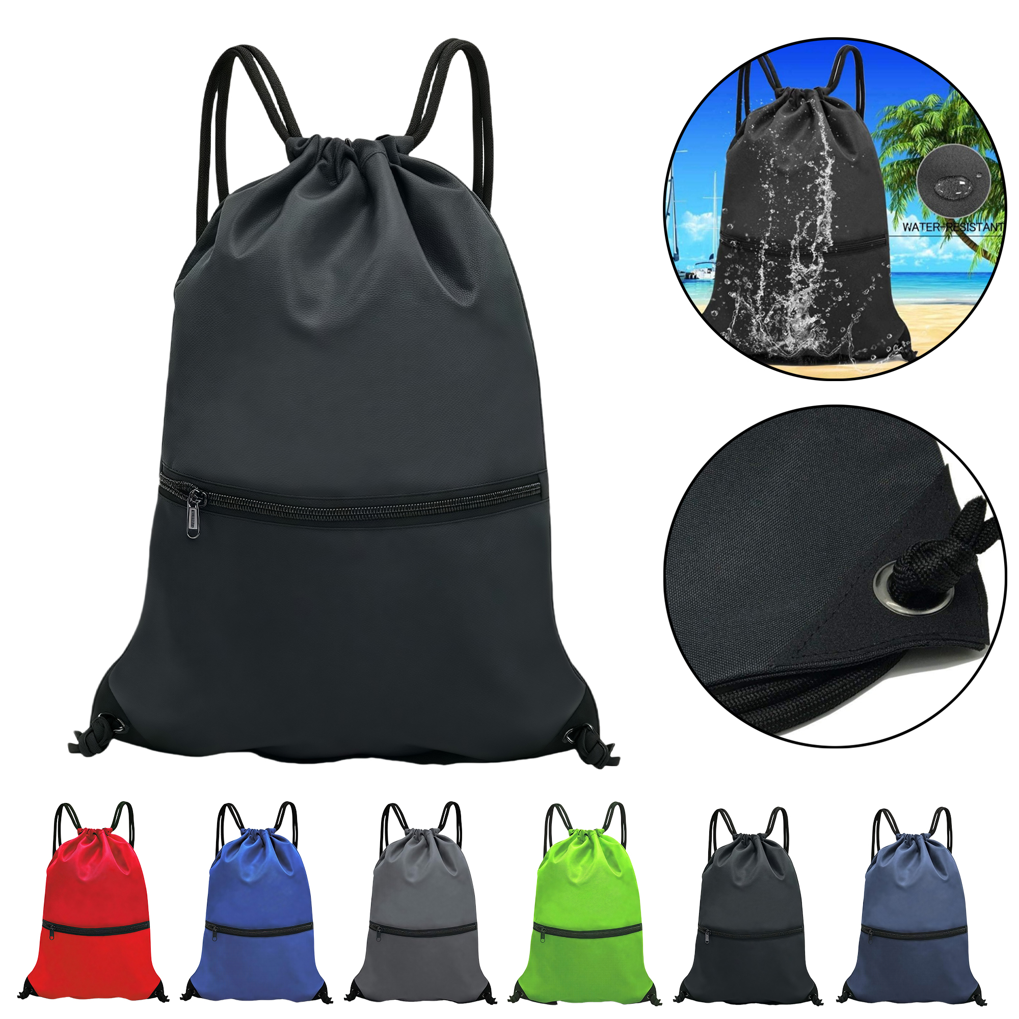 Waterproof Drawstring Gym Backpack - Large Capacity 6