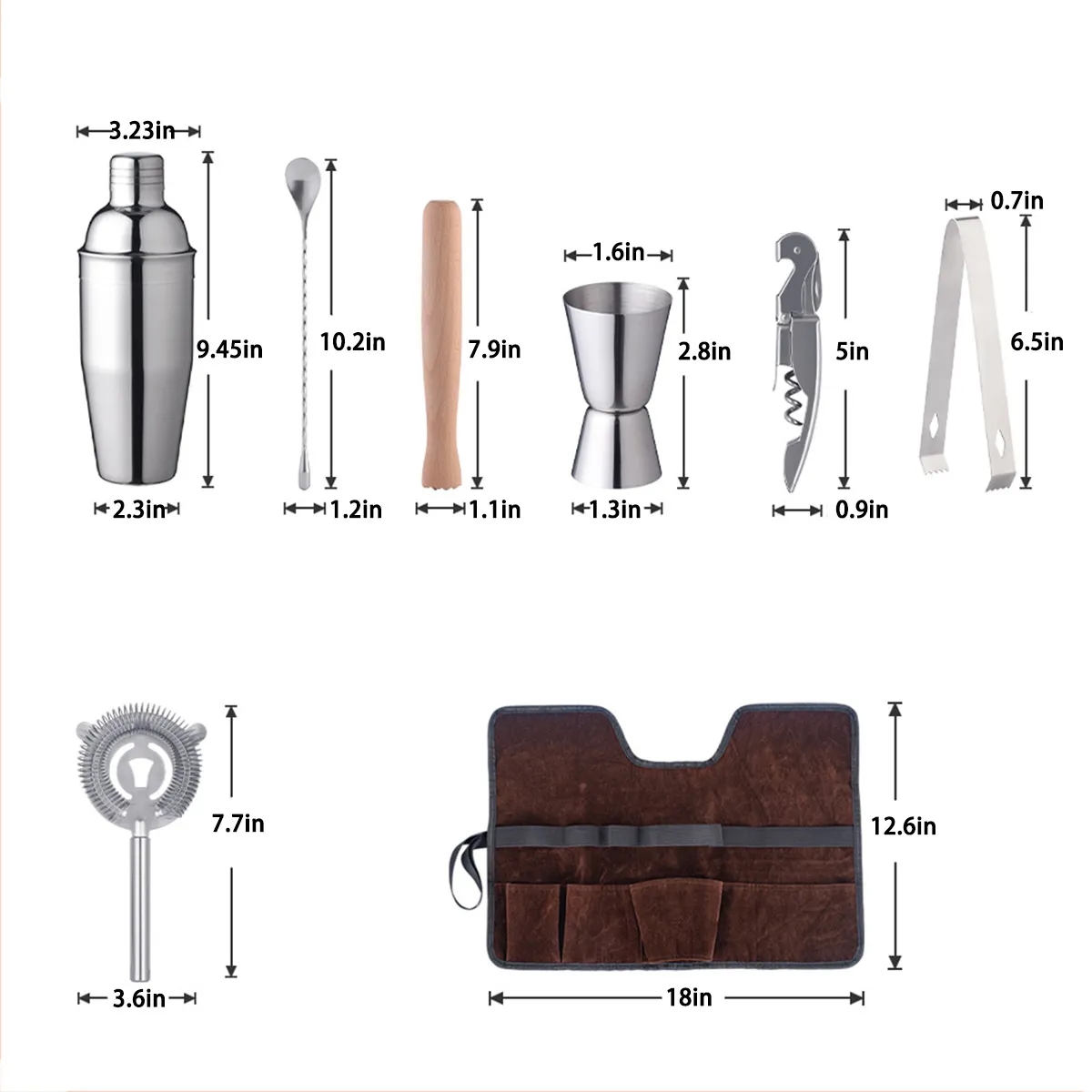 Cocktail Shaker 8-Piece Portable Bar Professional Tool Set 3