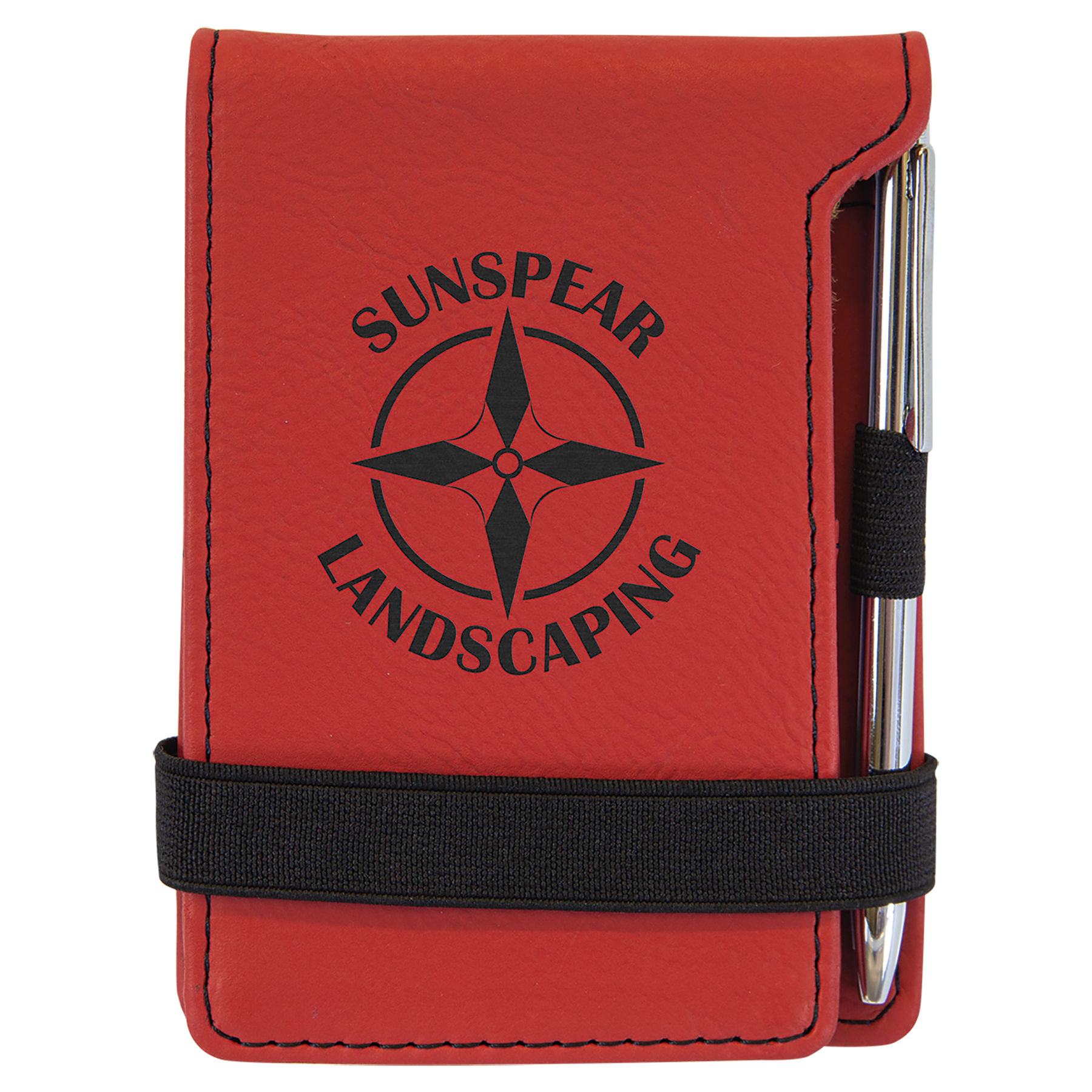 3 1/4" x 4 3/4" Red Leatherette Mini Notepad with Pen 1